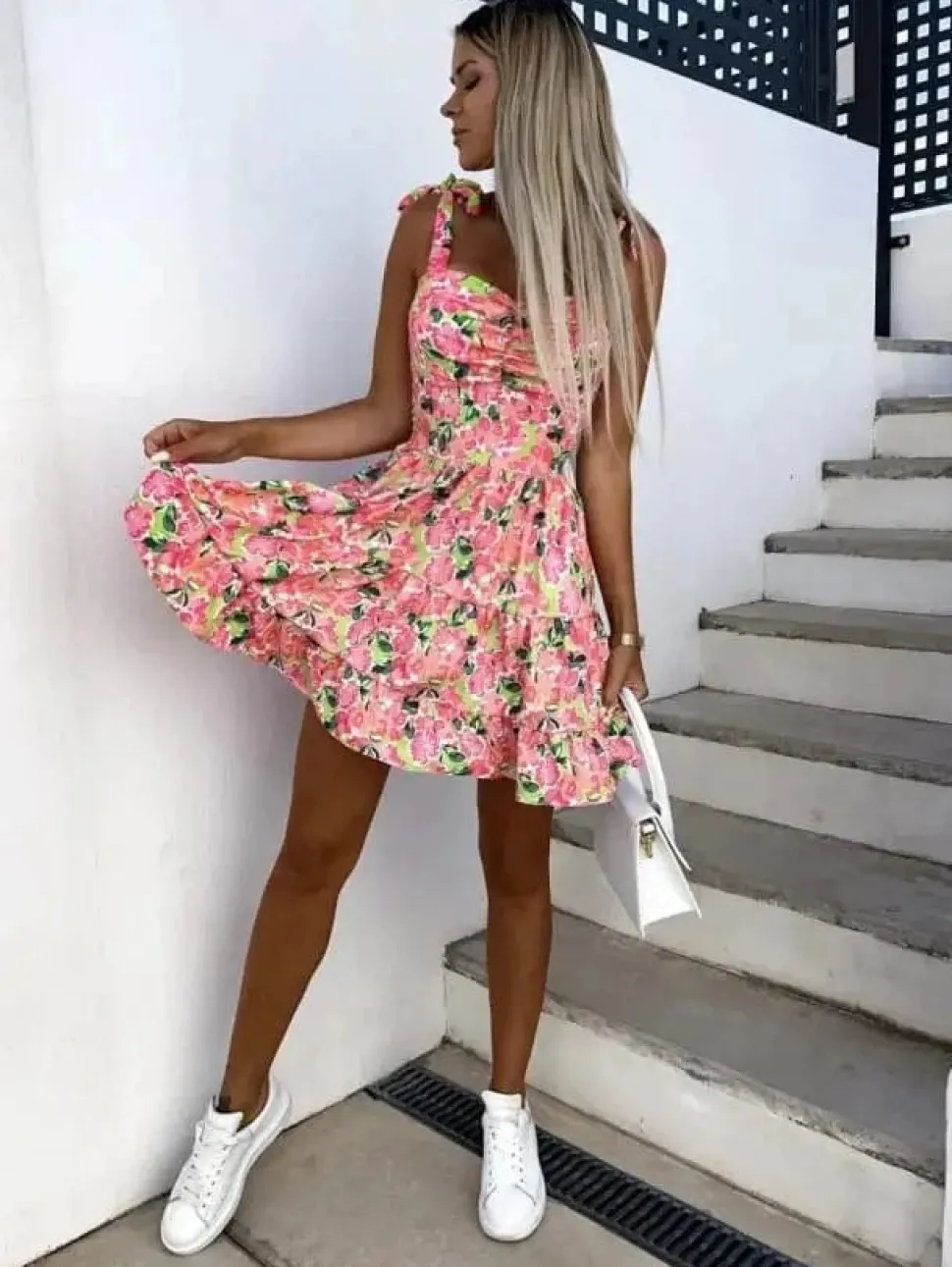 Robe été évasée courte imprimé floral