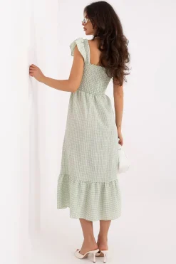 Robe été verte bohème épaules dénudées