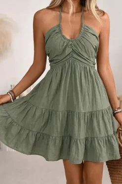 Robe été verte courte dos nu américain