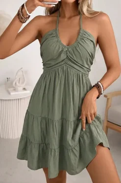 Robe été verte courte dos nu américain