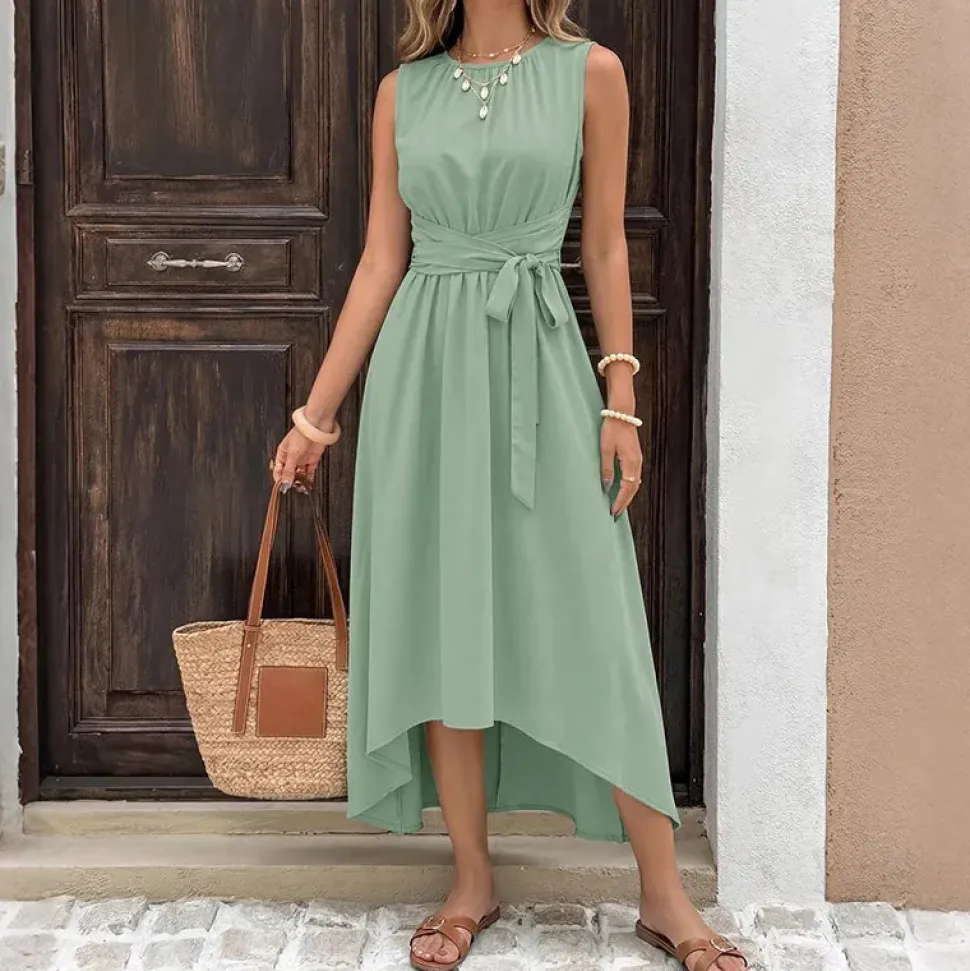 Robe été verte décontractée bas asymétrique