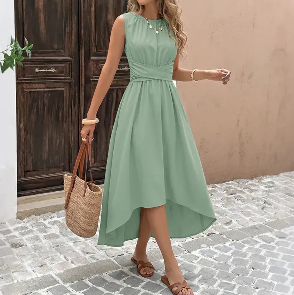 Robe été verte décontractée bas asymétrique