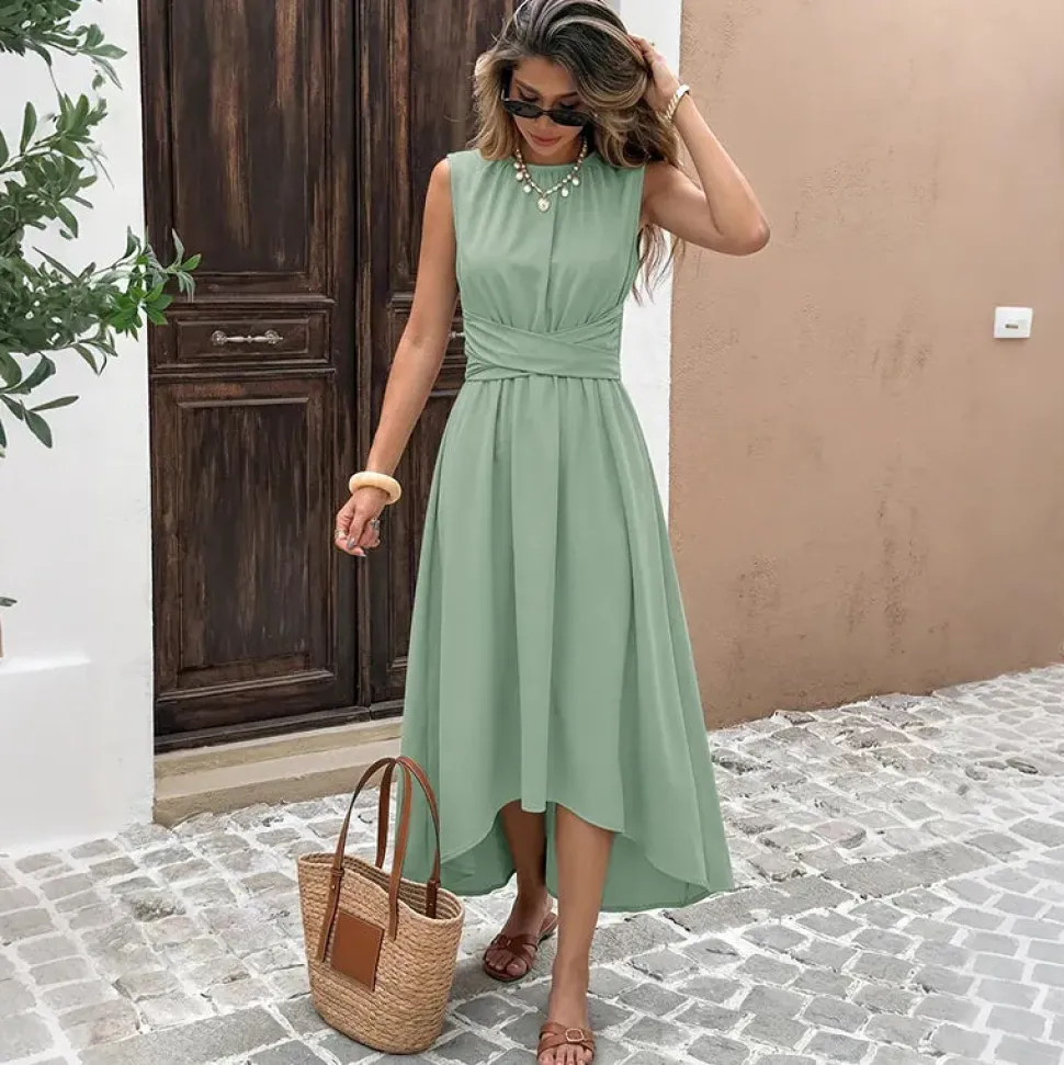Robe été verte décontractée bas asymétrique