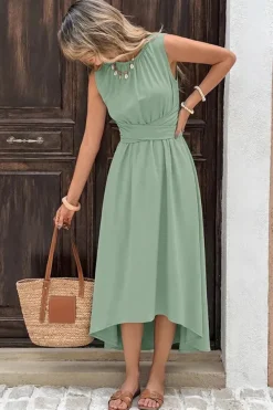 Robe été verte décontractée bas asymétrique