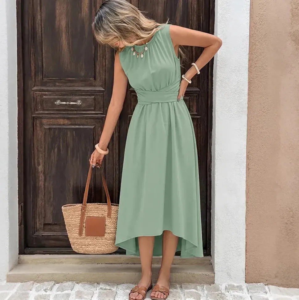 Robe été verte décontractée bas asymétrique