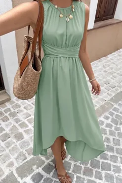 Robe été verte décontractée bas asymétrique