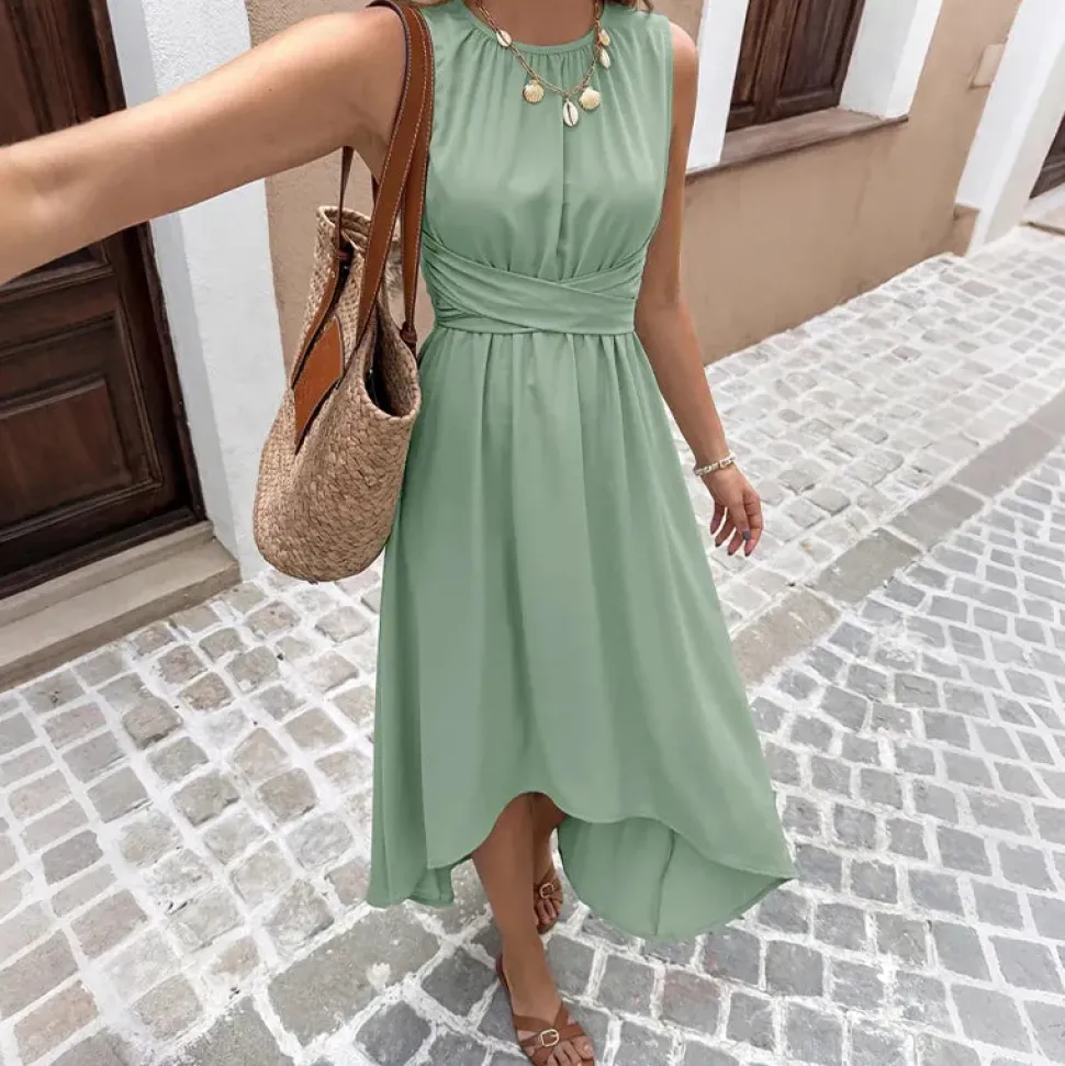 Robe été verte décontractée bas asymétrique