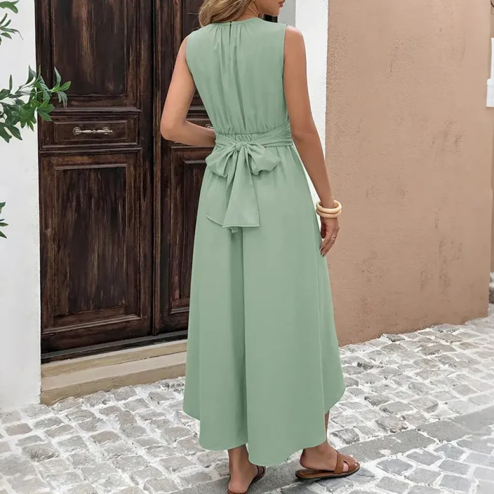 Robe été verte décontractée bas asymétrique