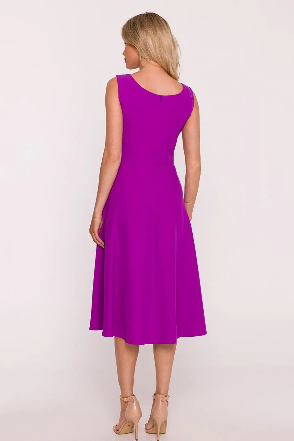 Robe été violette midi trapèze sans manches