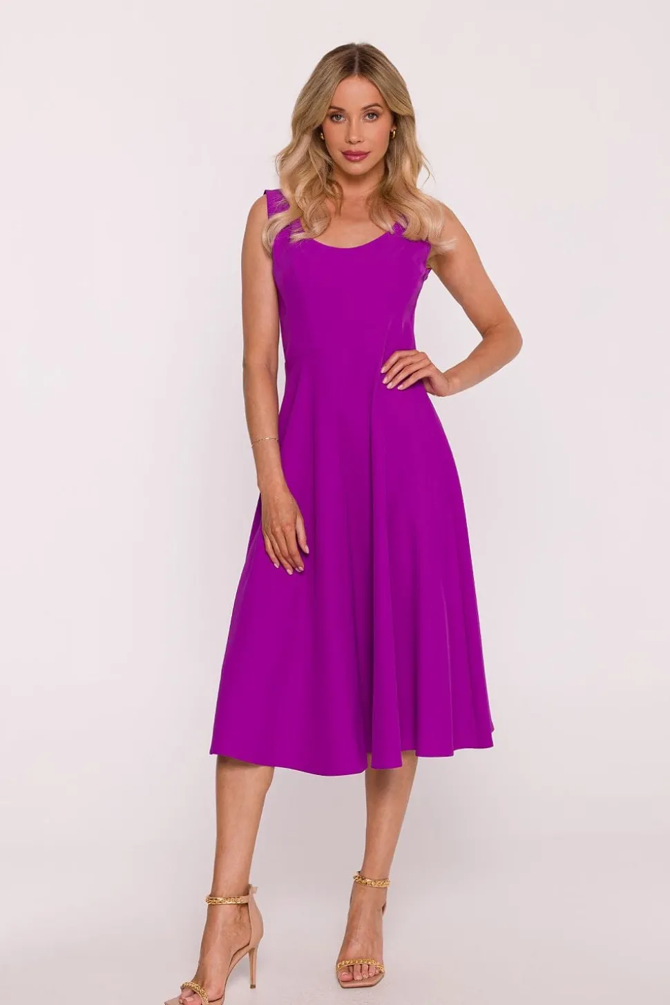 Robe été violette midi trapèze sans manches