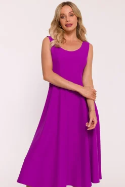 Robe été violette midi trapèze sans manches