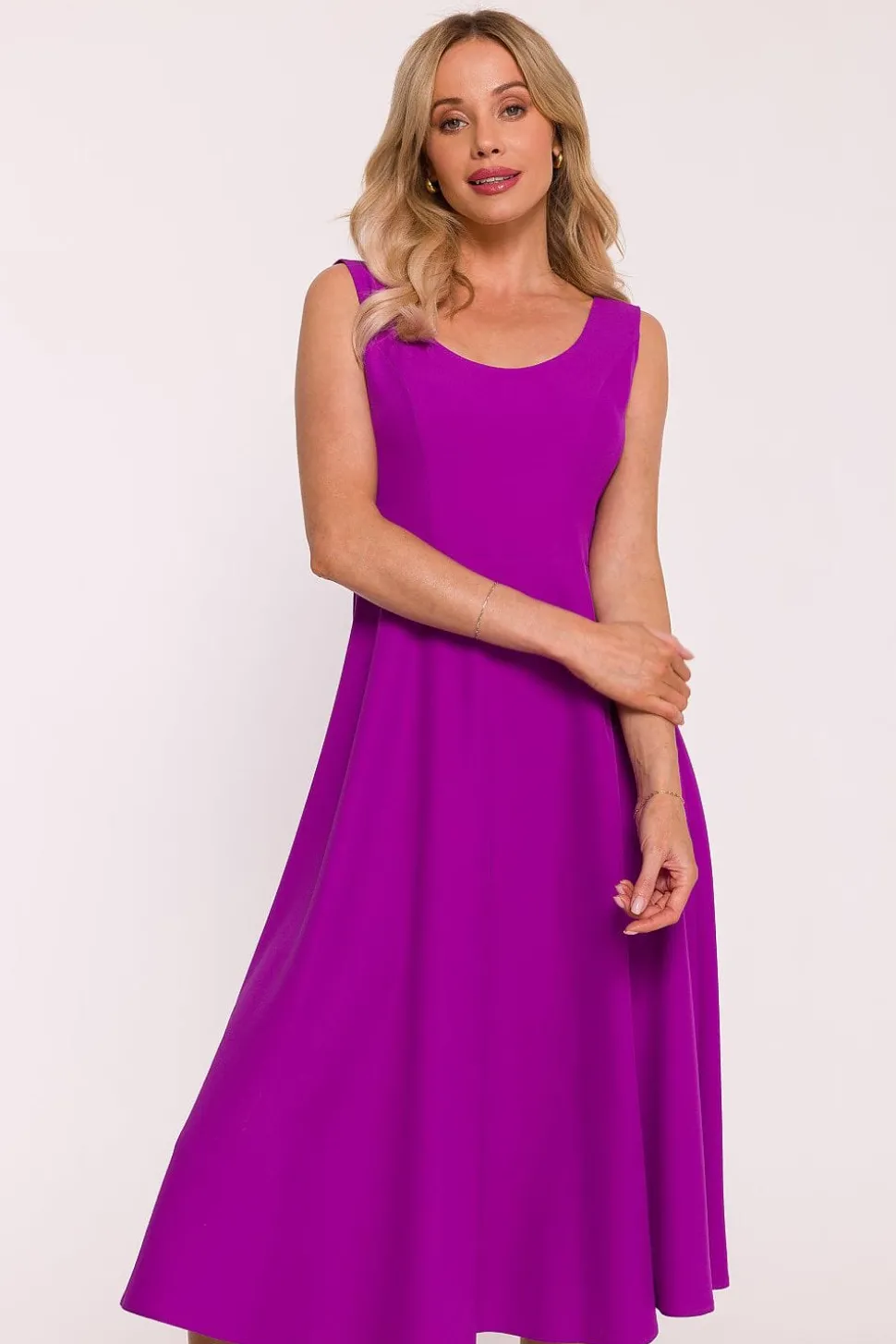 Robe été violette midi trapèze sans manches