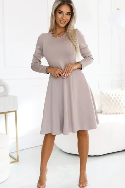 Robe évasée beige casual manches longues