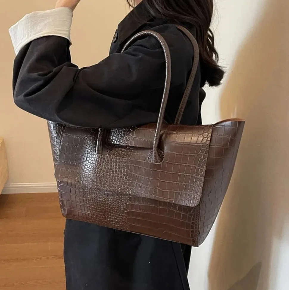 Sac à main crocodile marron